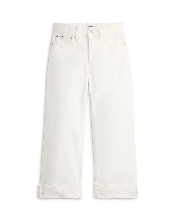Ralph Lauren Girls' Eyelet Cuff Cotton Denim Wide Leg Jeans - Little Kid, Big Kid