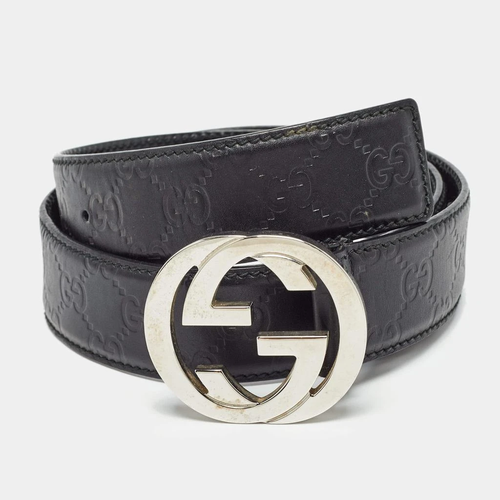 Gucci Gucci Black Guccissima Leather Interlocking G Buckle Belt 90CM 1