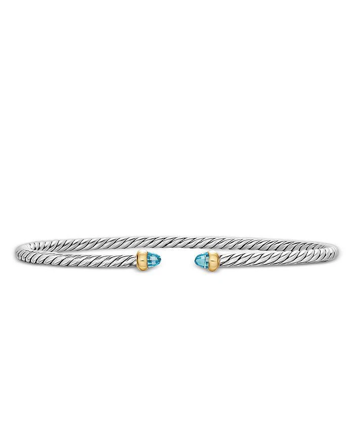 David Yurman Micro Cable Flex® Bracelet in Sterling Silver with 14K Yellow Gold and Blue Topaz, 2.6mm