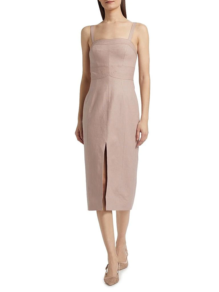 Hevron Linen Embroidered Midi-Dress 2