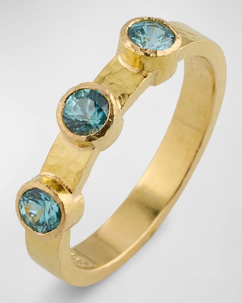 Elizabeth Locke 19K Yellow Gold 3 Blue Zircon Flat Ribbon Stack Ring, Size 6.5 3