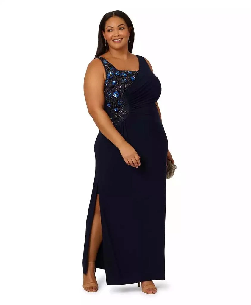 Adrianna Papell Plus Size Jersey Beaded Long Sleeveless Dress 3
