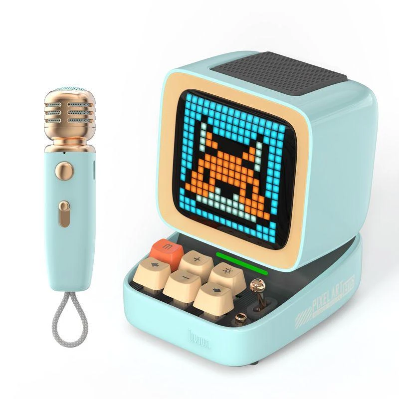 ArkVen Retro Pixel Art Bluetooth Portable Speaker Alarm Clock DIY LED Display Board; Cute Gift Home Light Decoration  with mic