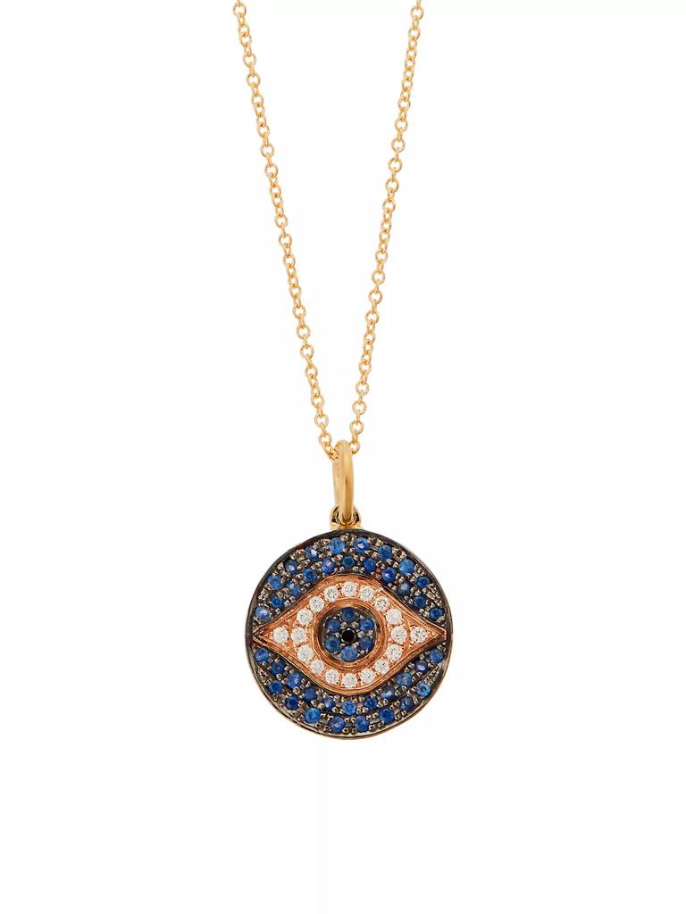 Ileana Makri Evil Eye Little Dawn 18K Rose Gold, Blue Sapphires & Diamonds Pendant Necklace