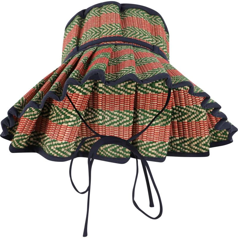 Lorna Murray Striped pleated bucket hat in green and red 2