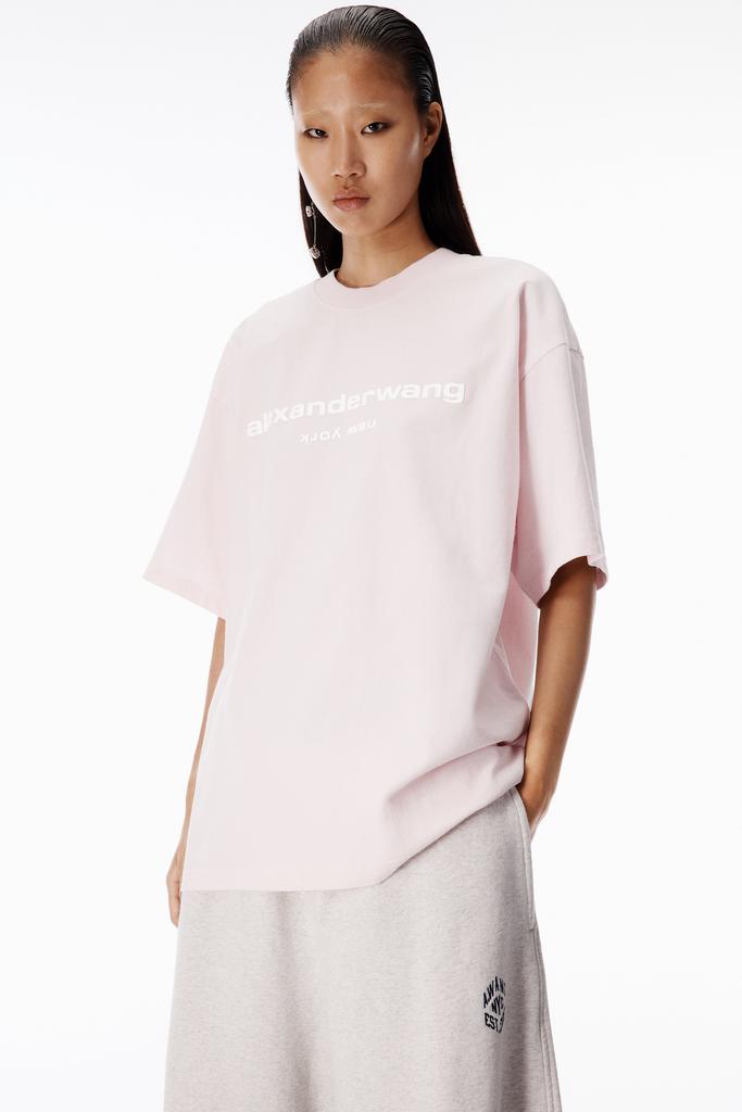 【ALEXANDER WANG】DISTRESSED MUSCLE TEE M Unisex Distressed Logo Oversized Cotton Muscle Tee – On Sale Now
