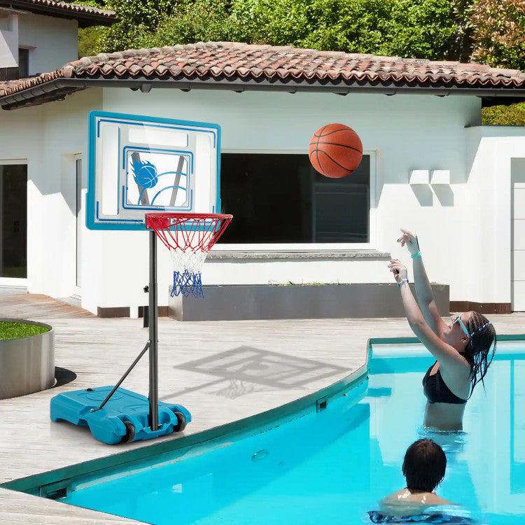Hivvago 3.8-4.4 Feet Height Adjustable Pool Basketball Hoop for Kids Teens and Adults-Blue