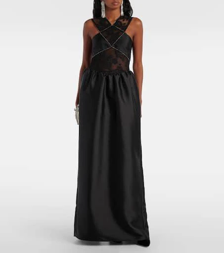 Self Portrait Floral lace-trimmed taffeta maxi dress 2