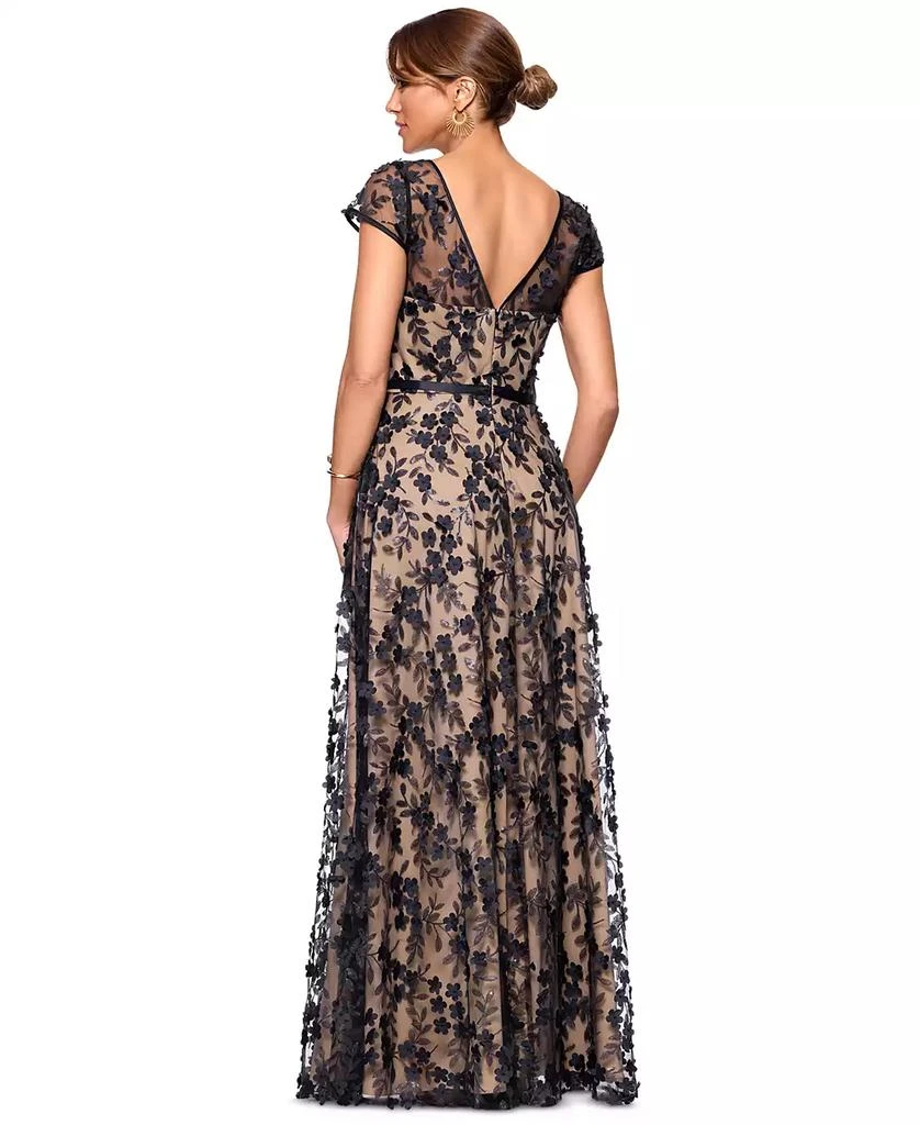 XSCAPE Petite Short-Sleeve Boat-Neck Embellished-Overlay Gown 2