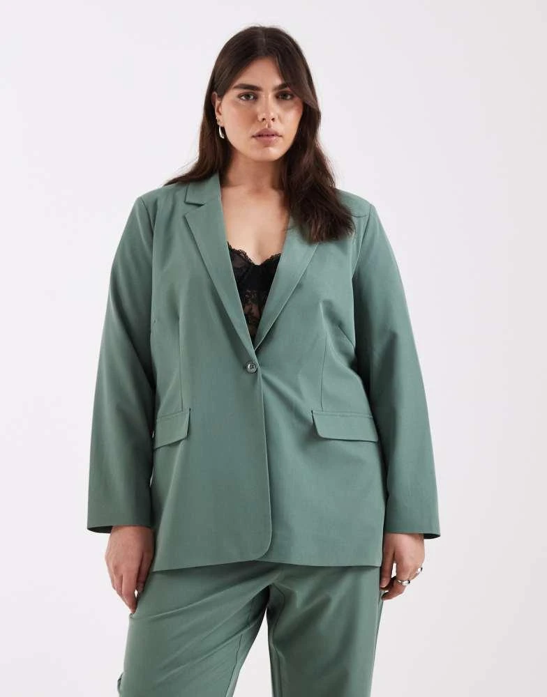 Vero Moda Curve Vero Moda Curve loose fit tailored blazer co-ord in green