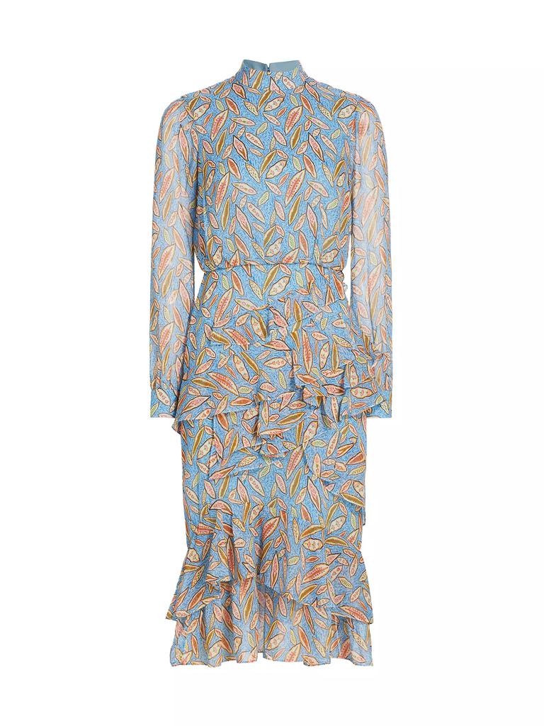Saloni Isa Ruffled Silk Georgette Teardrop Print Dress