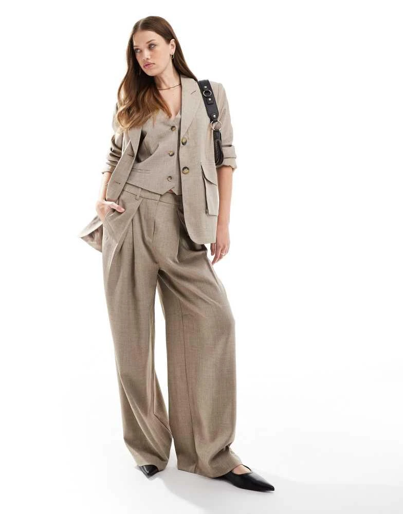 VERO MODA Vero Moda Aware textured blazer co-ord in taupe grey melange 3