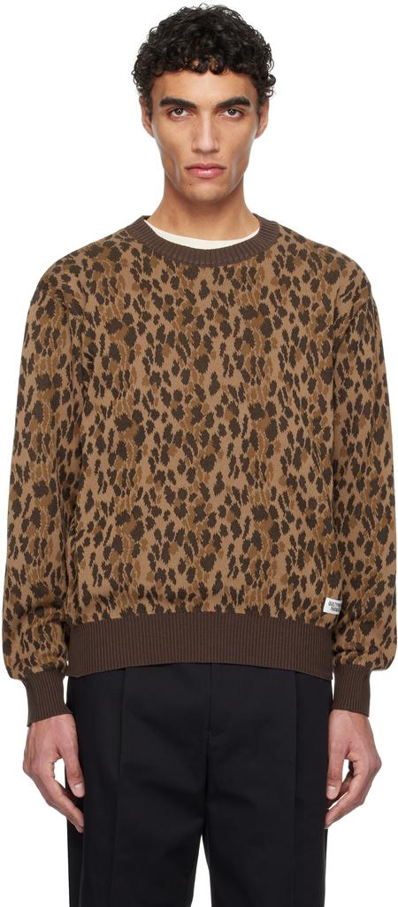 Wacko Maria Brown Leopard Jacquard Knit Sweater