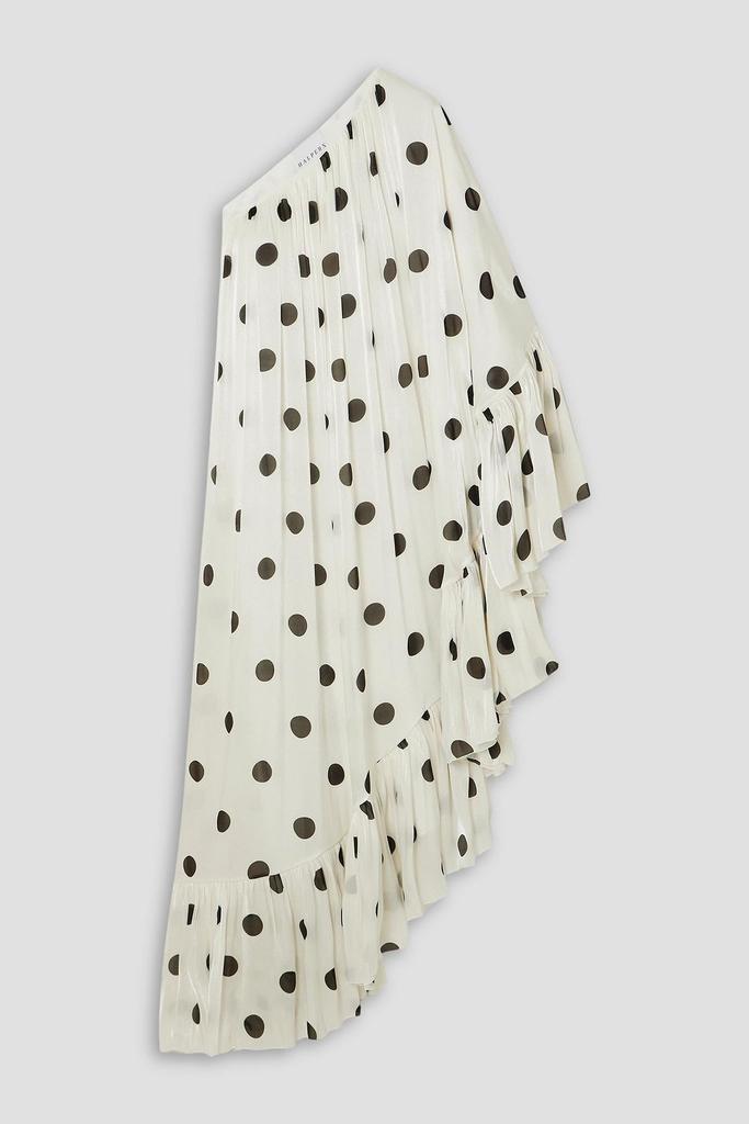 Halpern One-sleeve ruffled polka-dot crepon kaftan