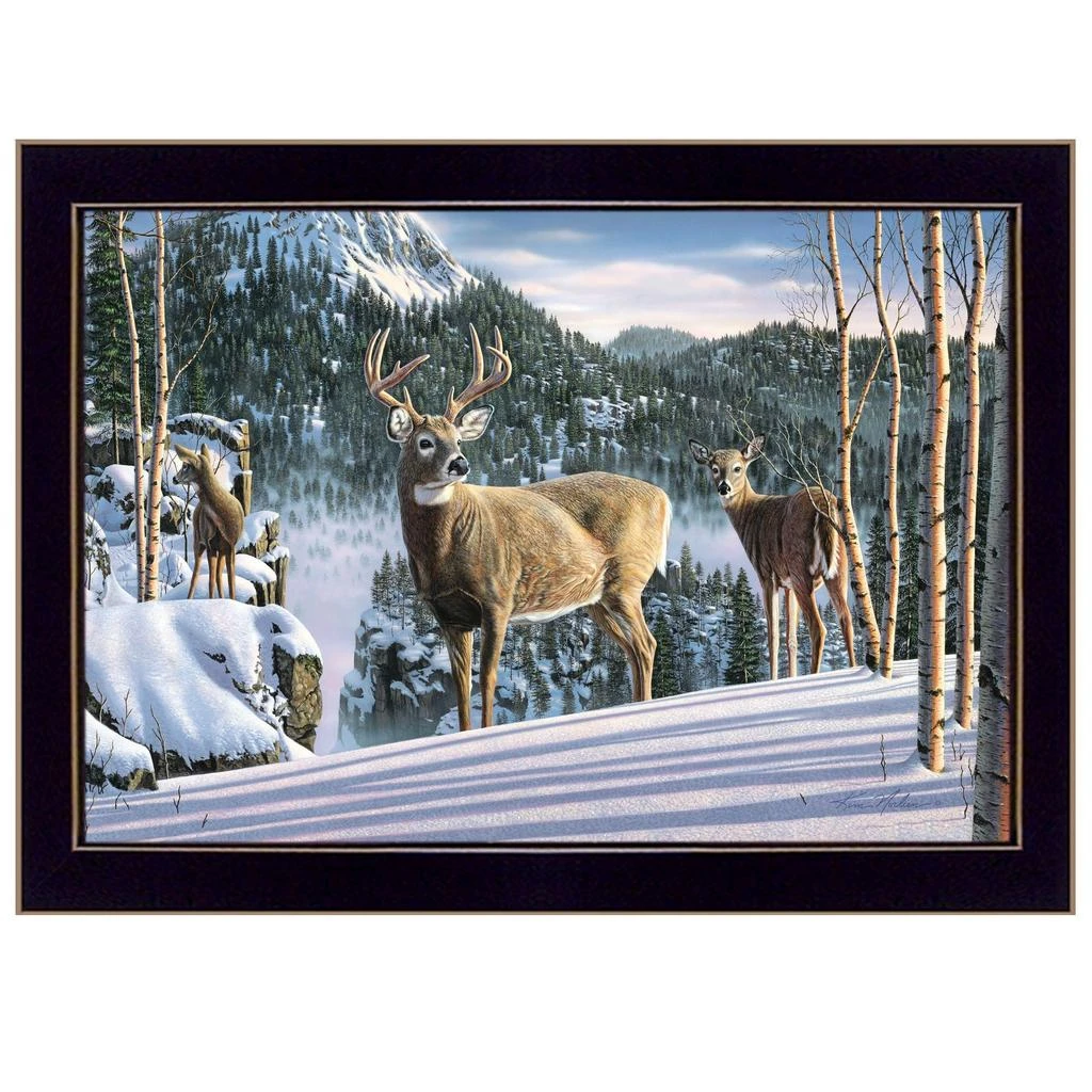 Hivvago Morning View Deer 1 Black Framed Print Wall Art 2