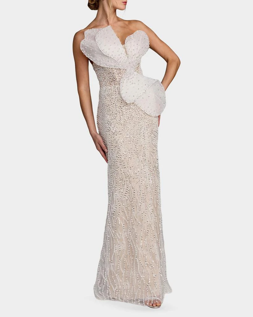 Mac Duggal Sequined Organza Strapless Bow Detail Column Gown