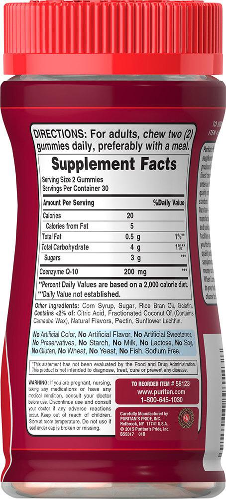 Puritan's Pride Co Q-10 200 mg Gummies Peach Mango Flavor 60 gummies