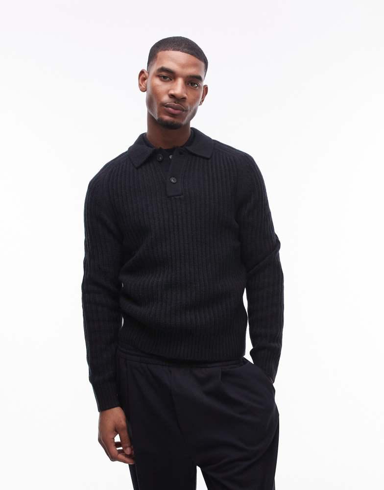 Mango Mango knitted polo shirt in black