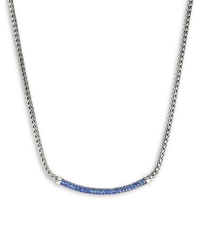 John Hardy Sterling Silver JH Essentials Blue Sapphire Pavé Curved Bar Necklace, 16-18"