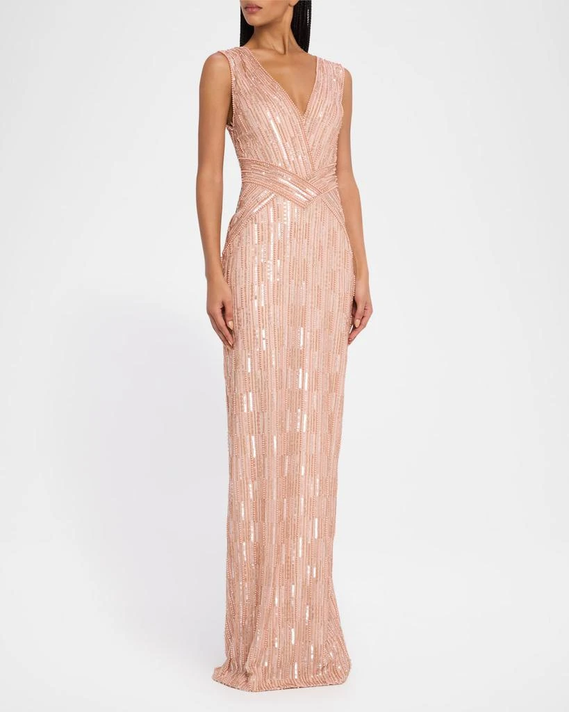 Pamella Roland Column Bead Sequined Tulle Gown 4