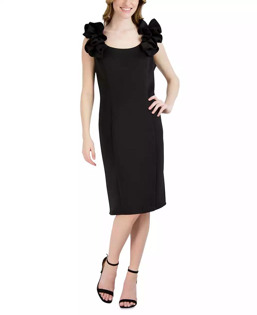 Donna Ricco Women's Ruffled-Shoulder Sleeveless Dress