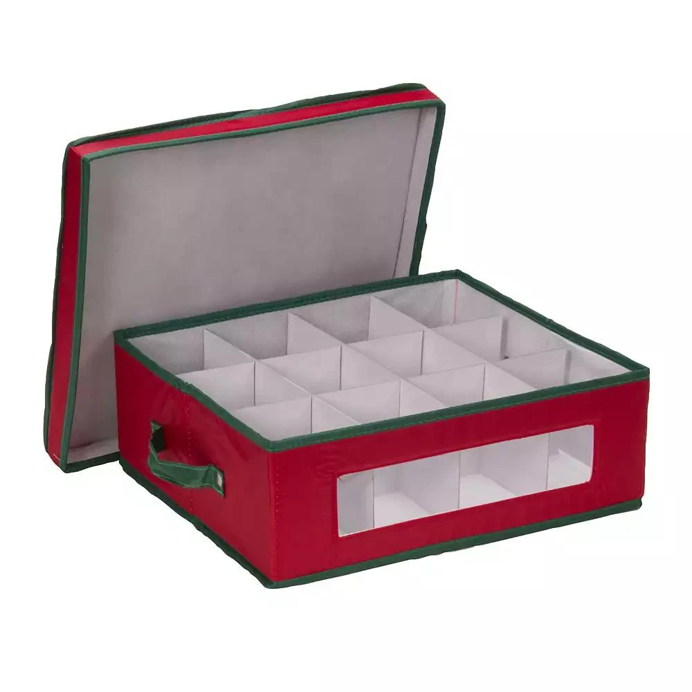 Household Essentials China Cup Storage Box, Windowed with Side Handles, Cream