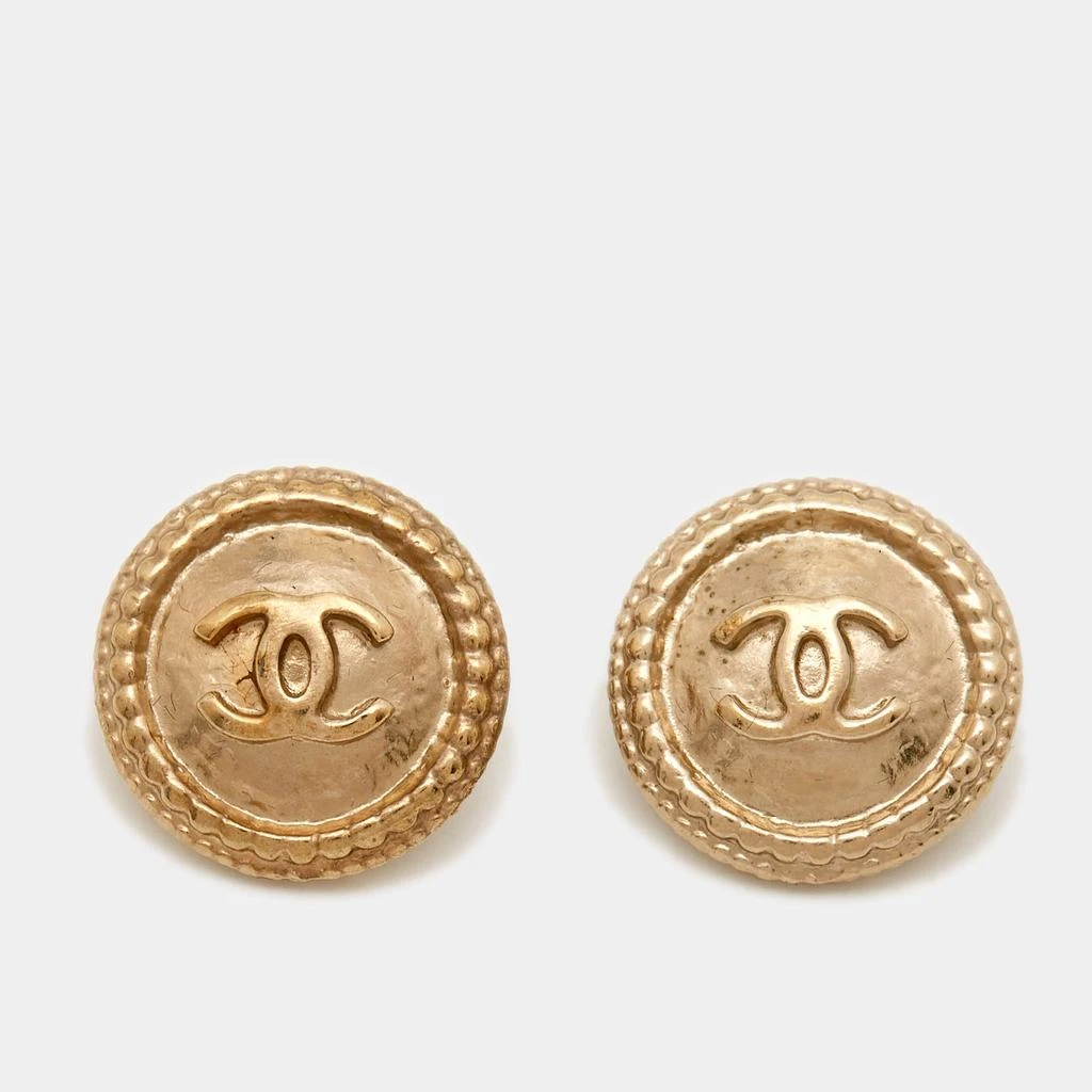 Chanel Chanel CC Gold Tone Stud Earrings  1
