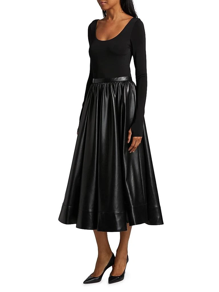 Alice + Olivia Chara Knit & Faux-Leather Long-Sleeve Midi-Dress 4