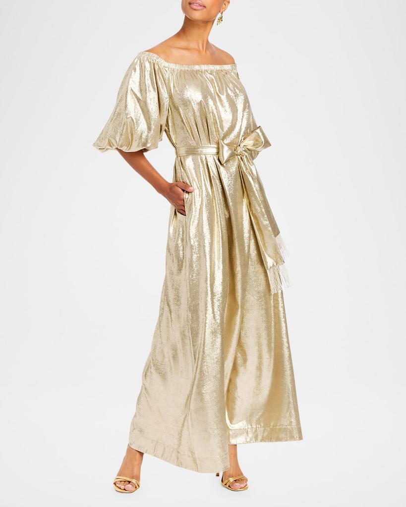 Mestiza New York Rafaella Off-Shoulder Metallic Gown