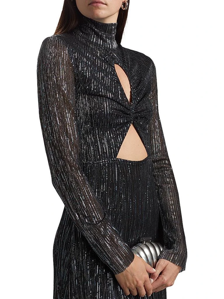 Sabina Musáyev Nalani Metallic Pleated Cut Out Midi-Dress 6