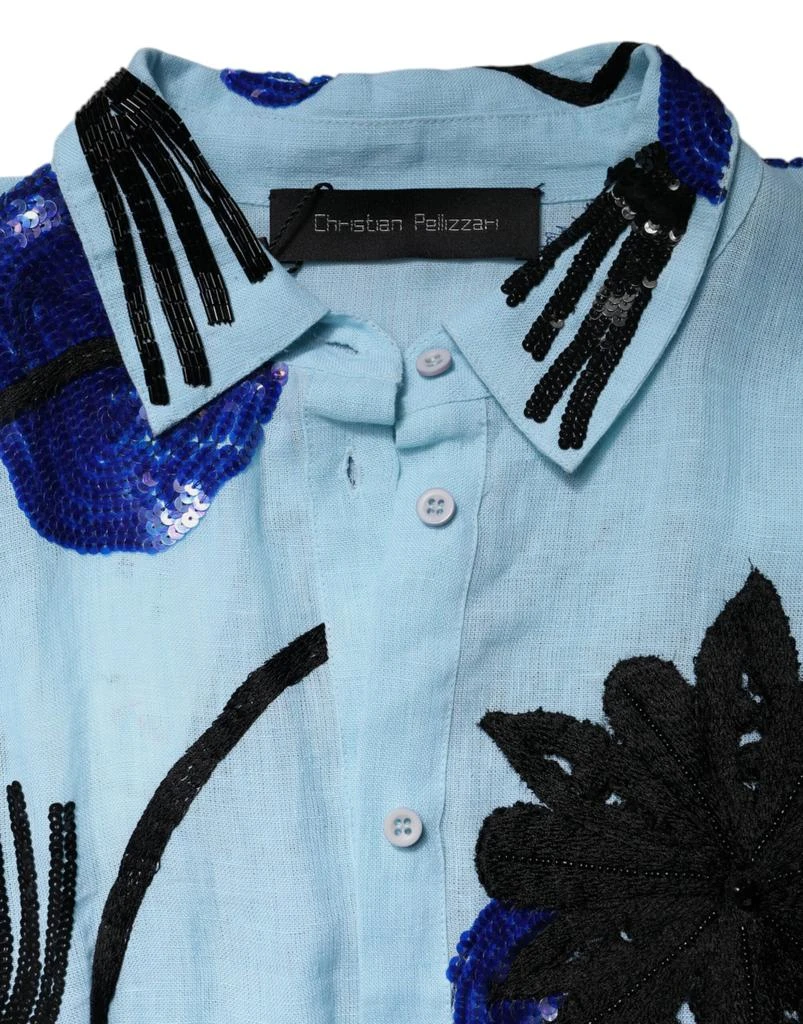 CHRISTIAN PELLIZZARI Christian Pellizzari Light Blue Floral Embellished Shirt Maxi Dress 5