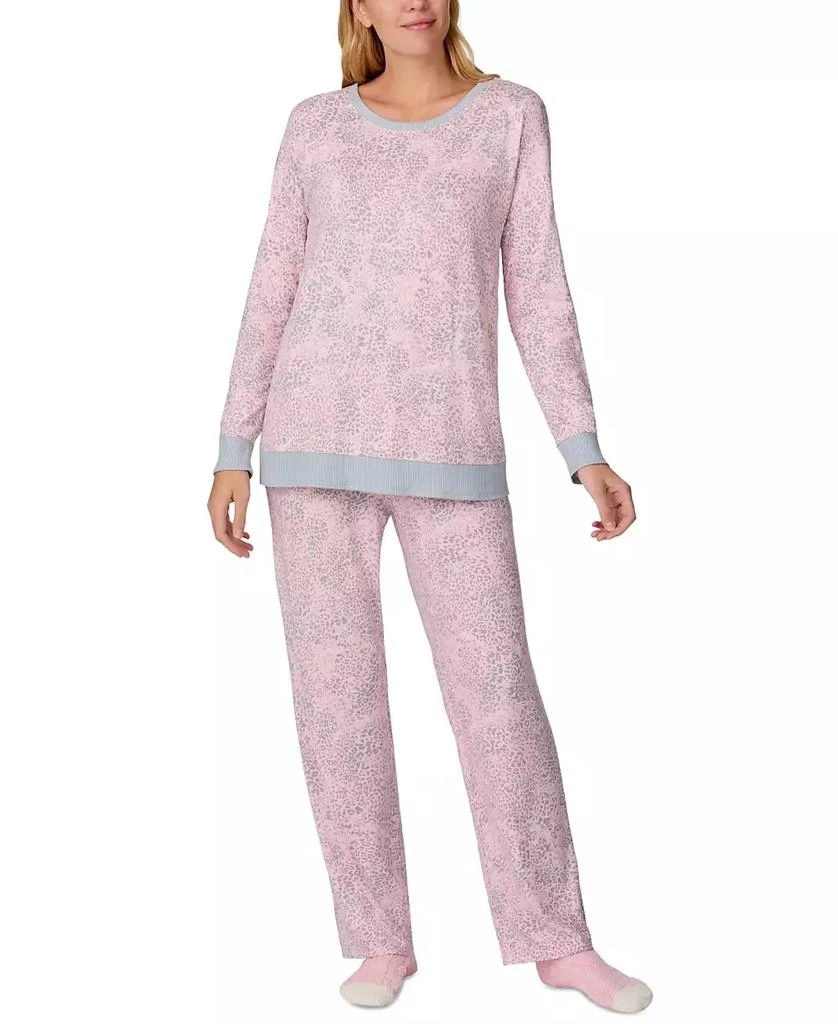 Ellen Tracy Women's Printed Long-Sleeve Pajama Set + Fuzzy Socks 1