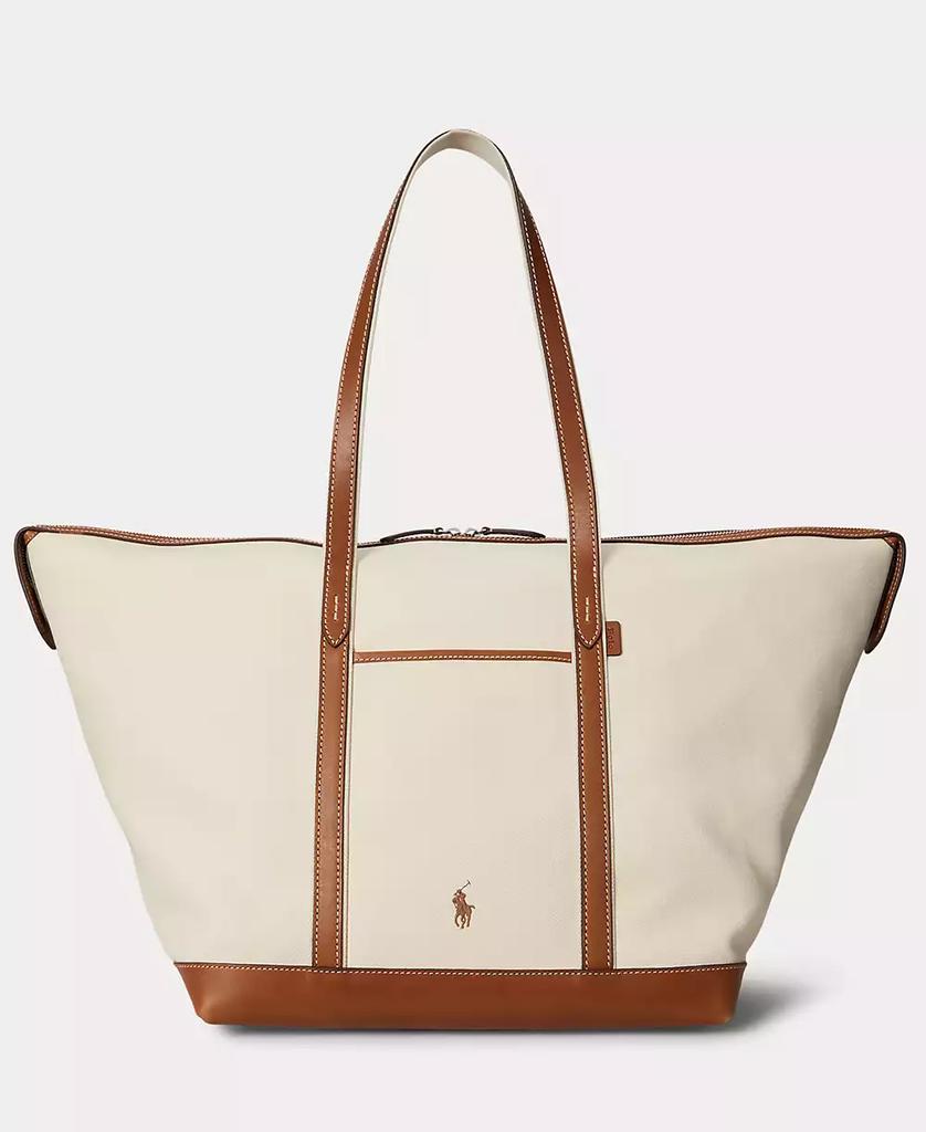 【Polo Ralph Lauren】Women's Leather-Trim Canvas Large Tote Ralph Lauren Women's Leather-Trim Canvas Large Shopper Tote