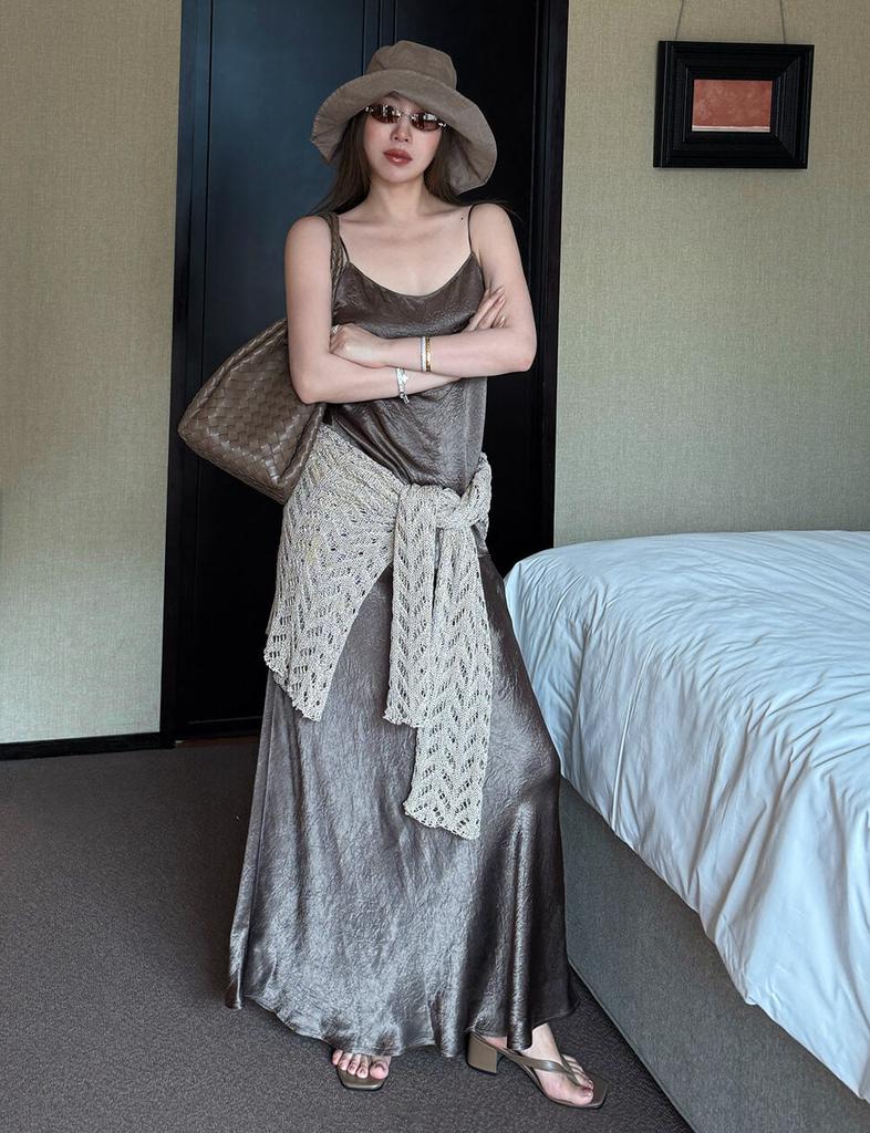 Pixie Market Satin Midi Skirt -PREORDER