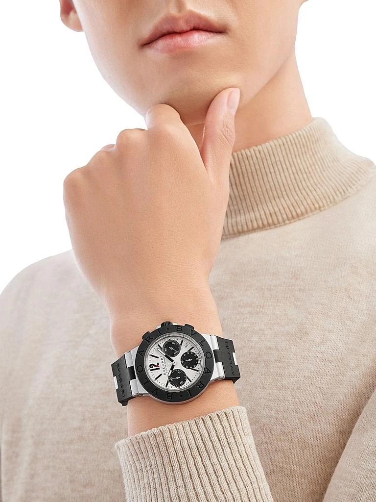 BVLGARI Two-Tone Aluminium-Titanium & Rubber Chronograph Bracelet Watch 4