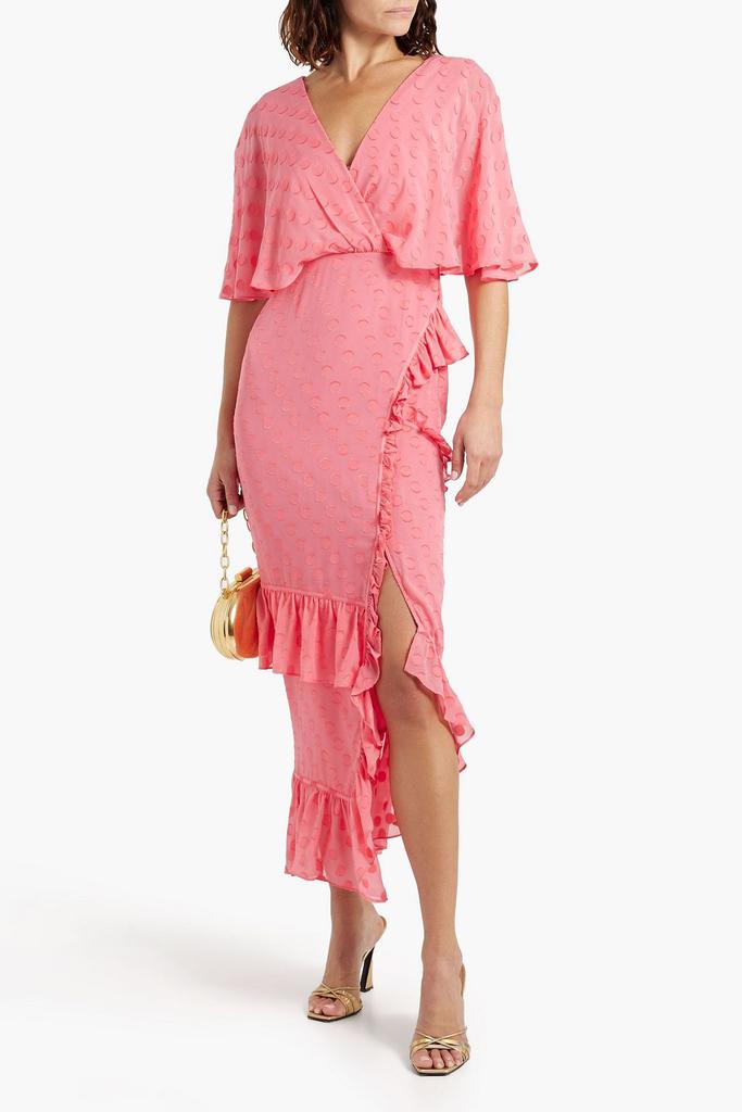 Saloni Rose wrap-effect fil coupé silk-blend chiffon maxi dress