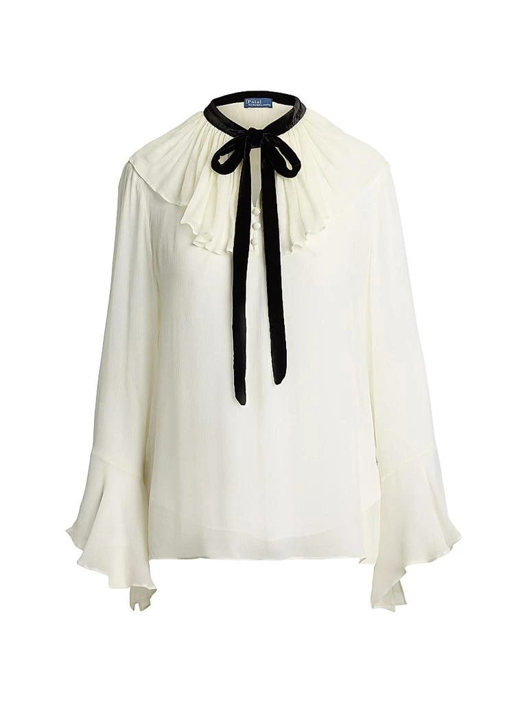 Ralph Lauren Crinkled Georgette Tieneck Blouse