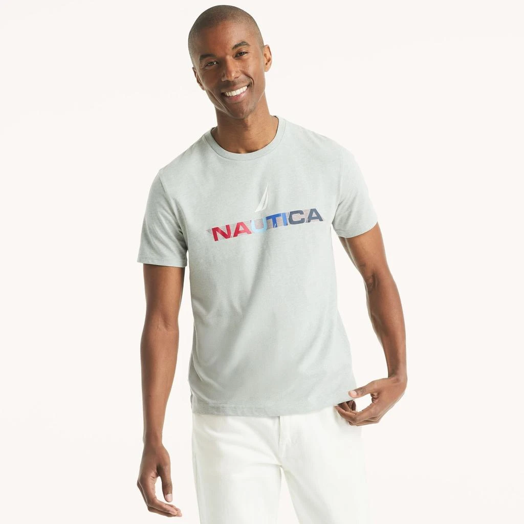 Nautica Mens Striped Logo Graphic T-Shirt