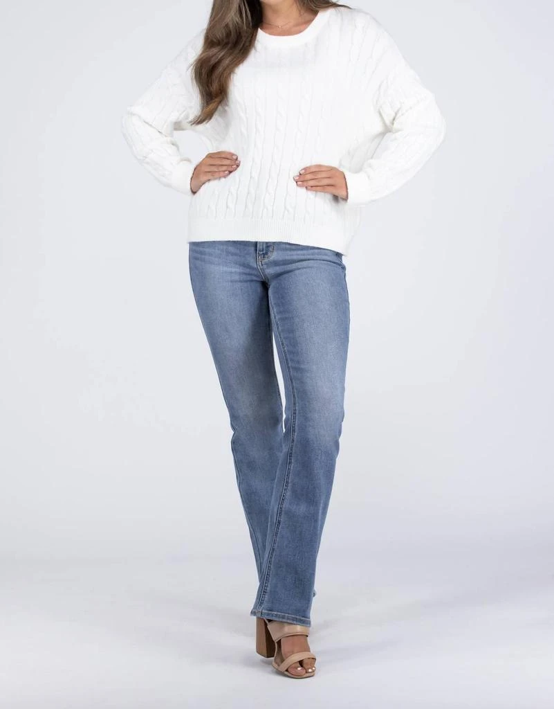 APRICOT Snowy Nights Women's Classic Cable Knit Sweater In White 4