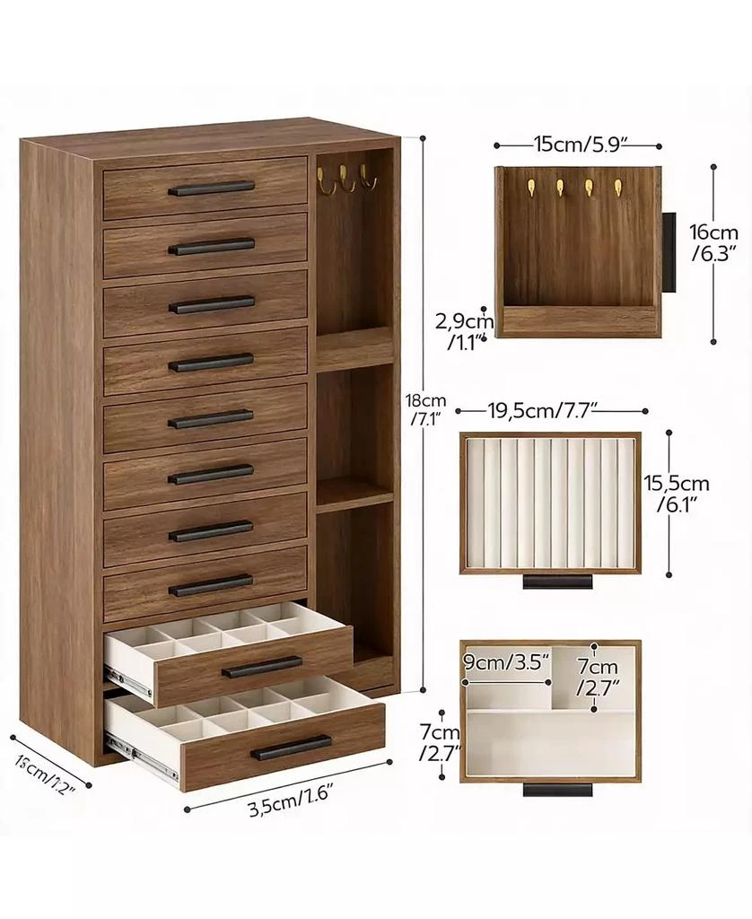 YIGII Wooden Jewelry Box with 4 Drawers for Rings, Earrings, Brooches, Necklaces 4