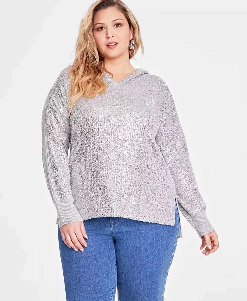 INC International Plus Size Sequin Sweater Hoodie, Created for Macy's 1