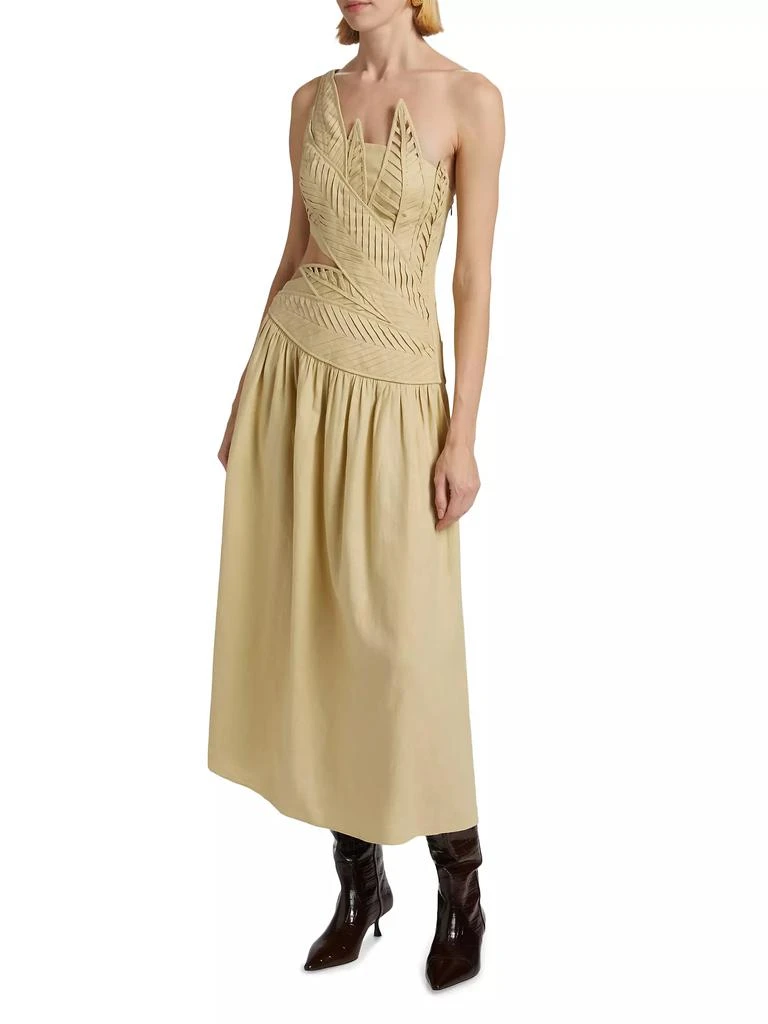 Farm Rio Sand Leaves Cut-Out Midi-Dress 3