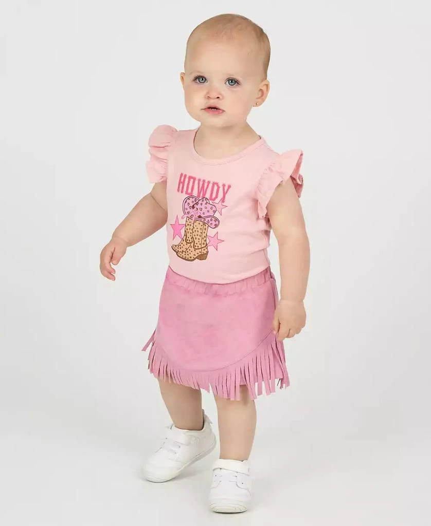 Rare Editions Baby Girls 2-Piece Cowgirl Graphic Bodysuit and Fringe Skirt Set 1