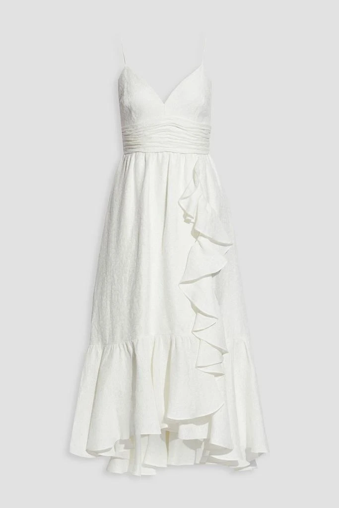 Theia Wrap-effect tiered ruffled jacquard midi dress 1