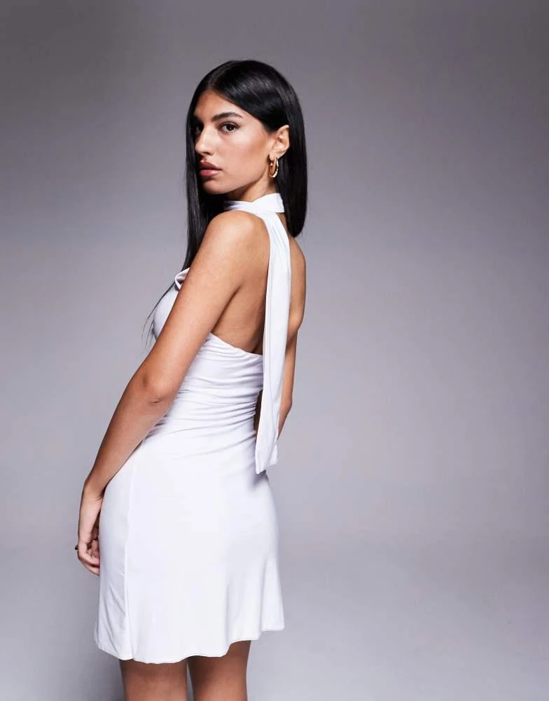 Fashionkilla exclusive slinky double sculpted halterneck scarf detail mini  dress in white  On Sale Now with Up to 75% Off | Discover Exclusive Deals  & Savings at BeyondStyle  Authentic Fashionkilla