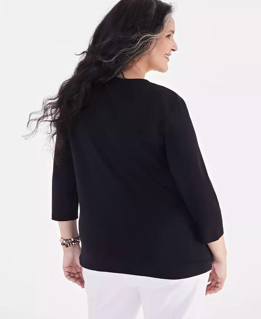 Style & Co Plus Size Cotton V-Neck 3/4-Sleeve Top, Created for Macy's 2