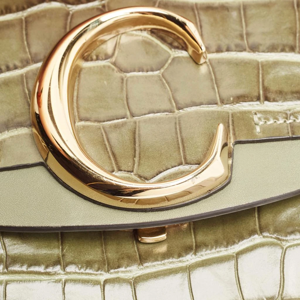 Chloé Chloé Two Tone Green Croc Embossed Leather Mini C Top Handle Bag 6