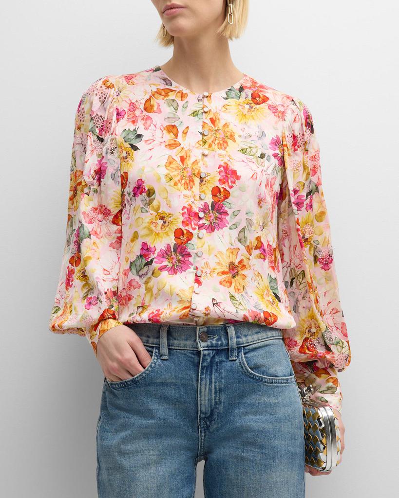 Elie Tahari The Wendy Floral-Print Embroidered Blouse