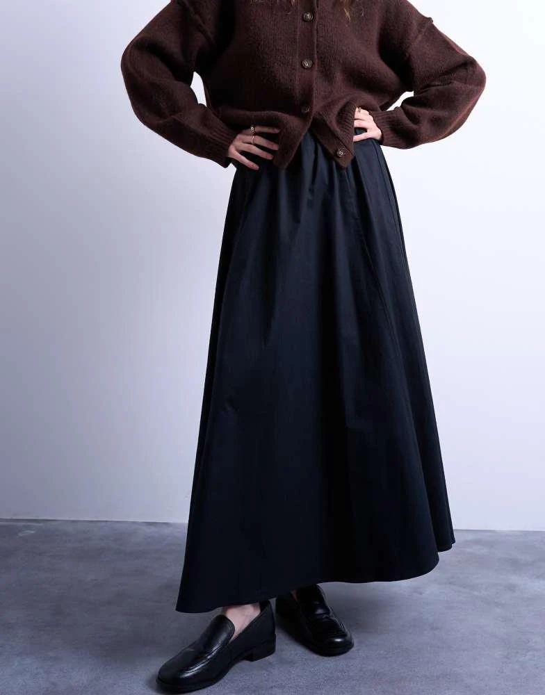 Topshop Topshop heavy twill full hem midi skirt in black 2