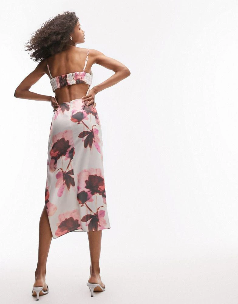 Topshop Topshop floral print satin cami midi dress in light pink 3